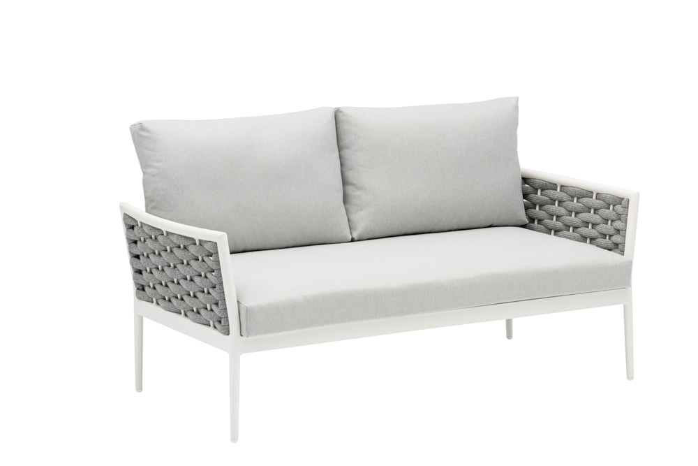 Sofa 2 plazas Walga aluminio blanco cojin gris claro