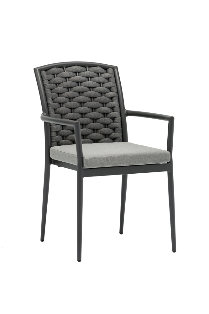 Chaise de salle à manger Walga en aluminium anthracite avec coussin gris moyen