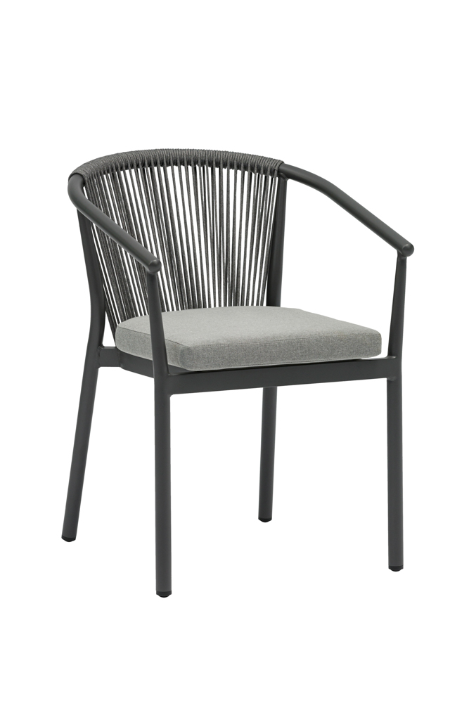 Moana anthracite aluminium dining chair with medium grey cushion.