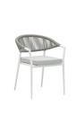 Ross dining chair, white aluminum with light gray cushion
