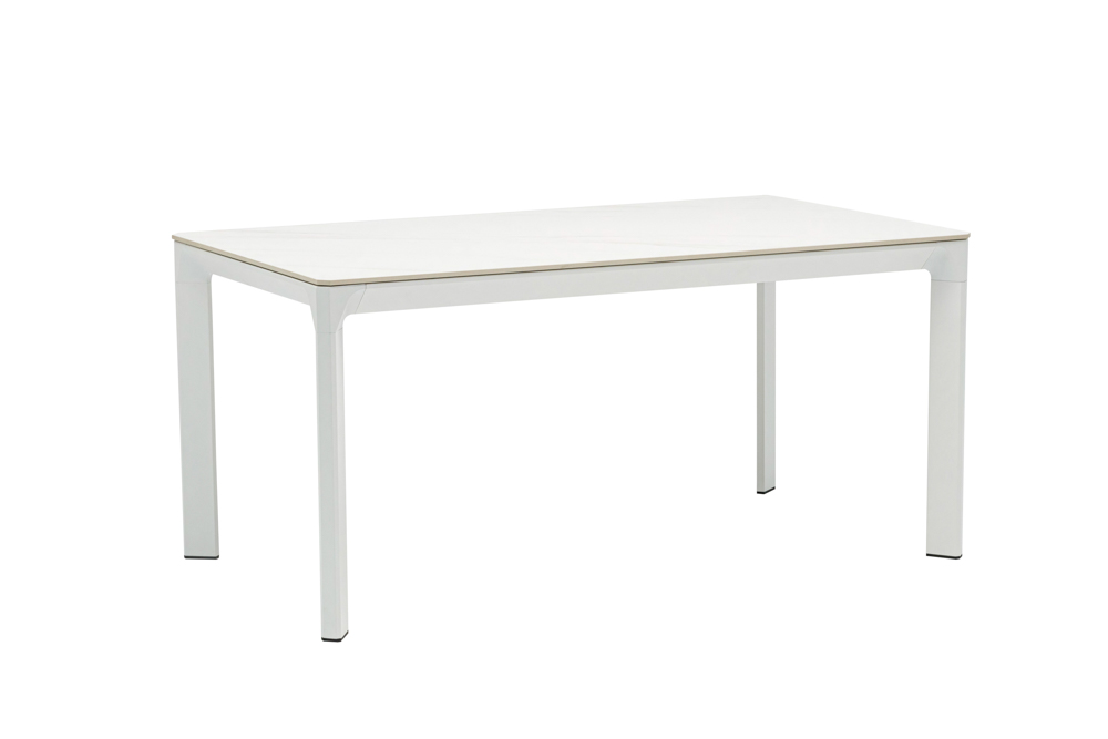 Mesa de comedor Boori 160x90 aluminio blanco top mesa porcelánico blanco