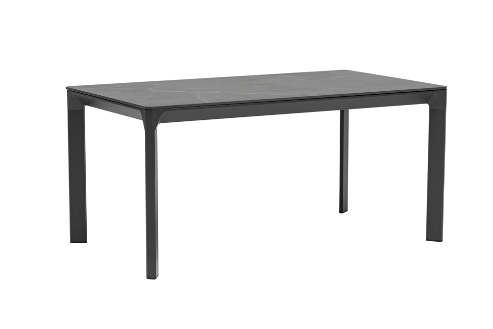 Table de salle à manger Boori 160x90 aluminium anthracite plateau en céramique noire.