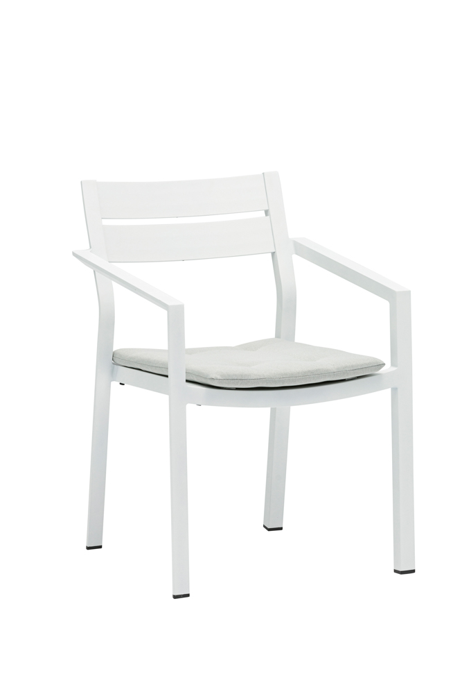 Silla de comedor Boori aluminio blanco cojin gris claro