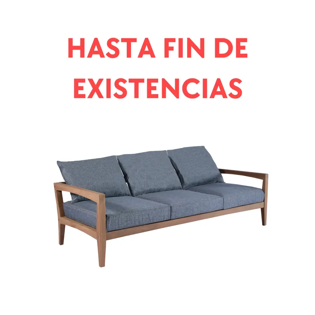 Sofá Roxas de 3 lugares com almofadas cinzento-escuras.