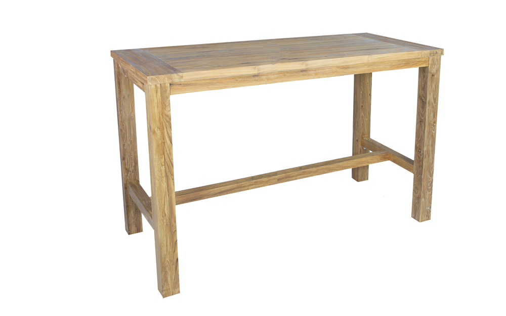 Table haute de bar Tamu 200x80x110 cm en teck recyclé