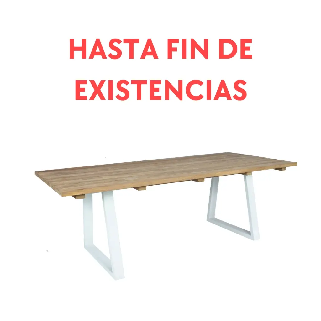 Mesa de jantar Arlington, em teca reciclada e aço.