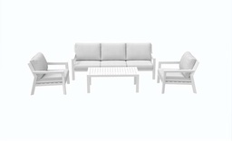[101001002] Set de sofas Pakse 4pcs aluminio blanco y cojinería gris claro