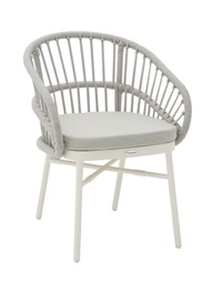 [100102003] Milton chair with armrests, bone white aluminium and light grey rope