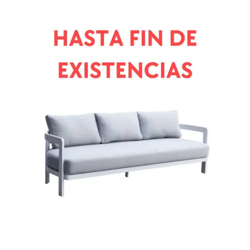 [100202006] Sofa de 3 plazas Babylon. Aluminio blanco y textil gris claro