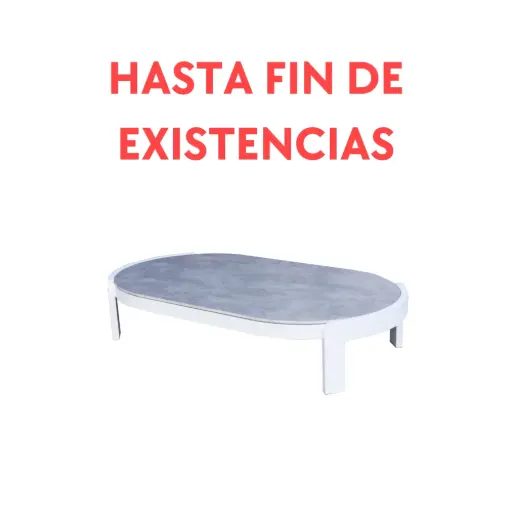 [100302003] Babylon coffee table in white aluminium with speckled grey ceramic top