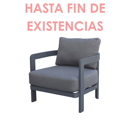 [100202007] Babylon 1-seater sofa in anthracite grey aluminium and dark grey fabric