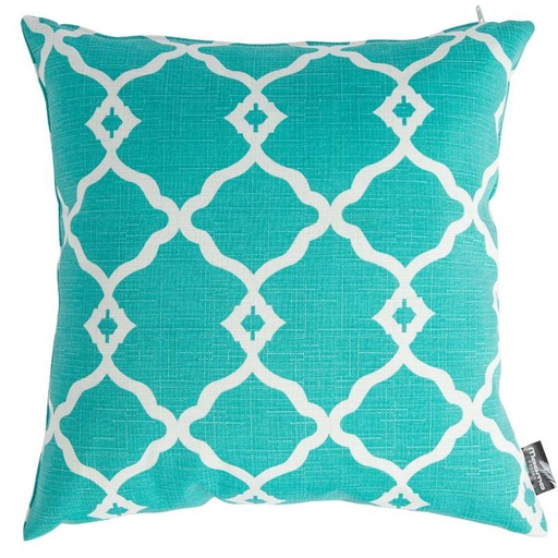[100803042] Almofada decorativa 45x45x12 cm com estampado turquesa/branco