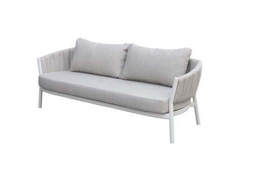 [100202070] 3 seater sofa Attica white aluminium and light grey fabric