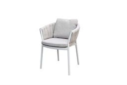 [100101036] Fauteuil de salle à manger Attica aluminium blanc et textile gris clair