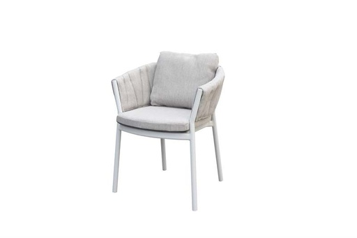 [100101036] Sillón de comedor Attica aluminio blanco y textil gris claro