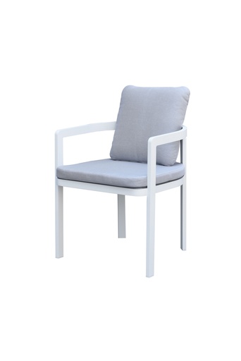 [100102007] Sillon de comedor  Babylon. Aluminio blanco y textil gris claro