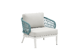 [100201009] Butaca 1 plaza Isabela aluminio blanco textil beige y cuerda aqua