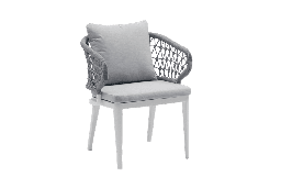 [100102010] Dining armchair Isabela white aluminium and light grey textile
