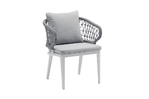 [100102010] Sillón de comedor Isabela aluminio blanco y textil gris claro