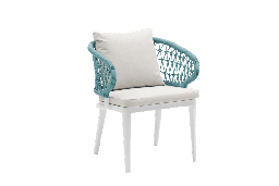 [100102035] Dining armchair Isabela white aluminium and beige textile rope aqua.