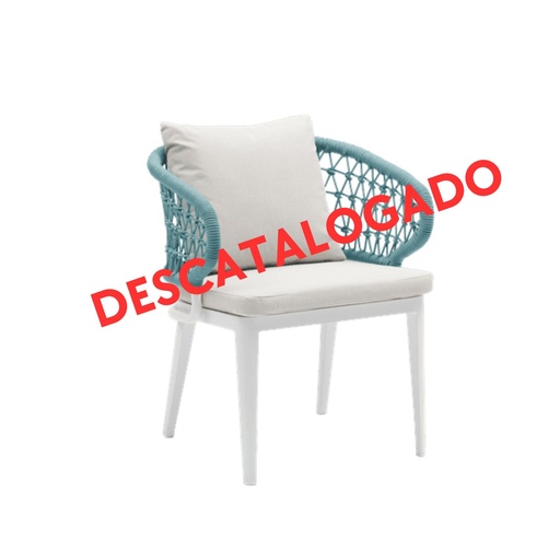 [100102035] Dining armchair Isabela white aluminium and beige textile rope aqua.