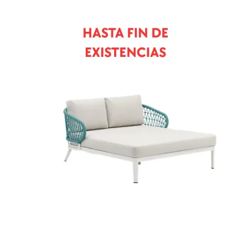 [100502012] Daybed Isabela white aluminium and beige textile and aqua rope