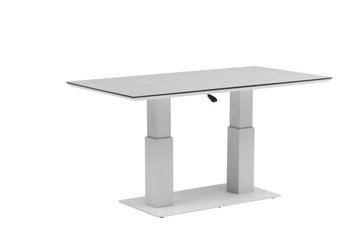 [100301073] Mesa elevable Isabela 140x75x50/74  aluminio blanco con cristal cerámico gris claro