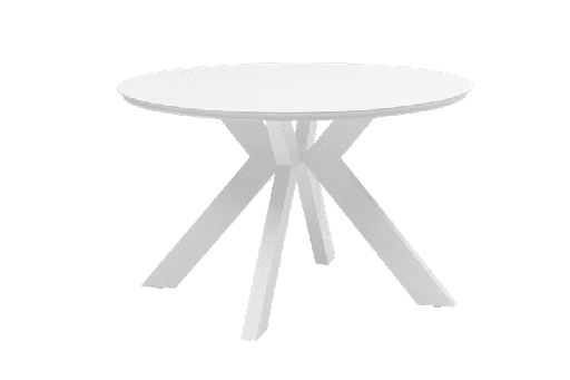 [100301080] Mesa redonda Bais Ø 120x75 cm em alumínio branco com tampo em porcelana bege