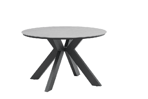 [100301077] Mesa redonda Bais Ø 120x75 cm em alumínio antracite e tampo em porcelana cinza médio