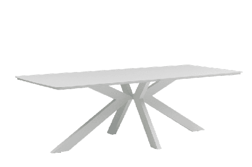 [100301078] Table rectangulaire Bais 240x100 cm aluminium blanc et plateau céramique beige
