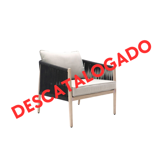 [100202013] Sofa de  1 plaza Sunset aluminio ef.madera y cuerda antracita