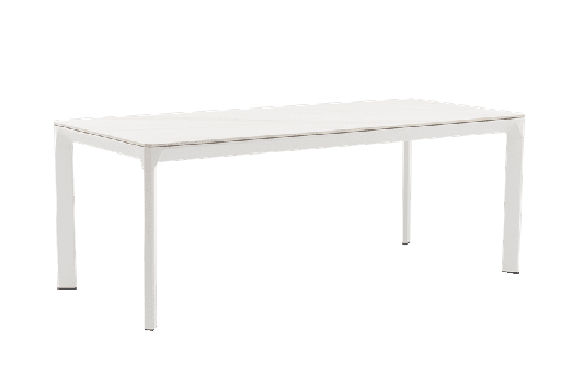 [100301082] Mesa de jantar Boori 200x90 cm em alumínio com tampo em porcelana branca