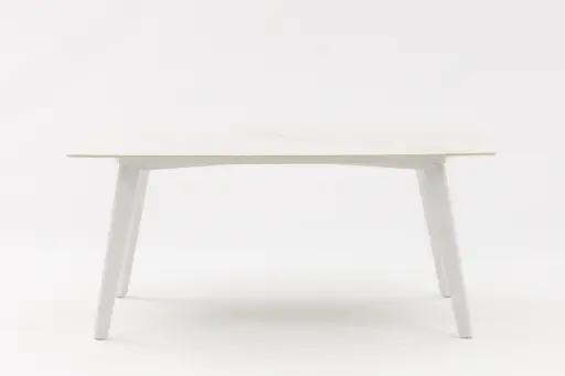 [100301089] Table de salle à manger Nelayan 180x90 en aluminium blanc avec plateau en grès cérame blanc
