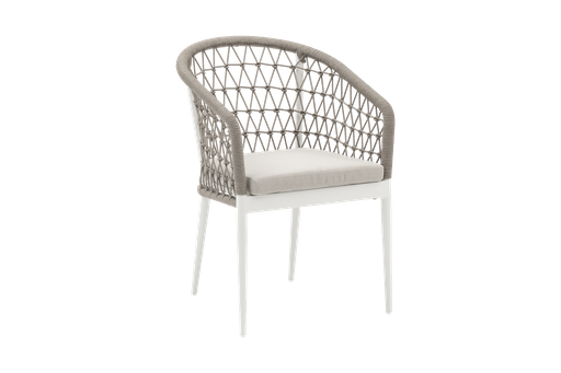 [100101040] Nelayan dining chair in white aluminium with greige rope and a greige cushion