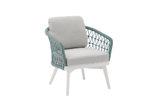 [100102041] Nelayan single armchair in white aluminium with aqua rope