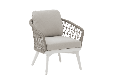 [100102040] Armchair 1 seat Nelayan white aluminium white rope greige