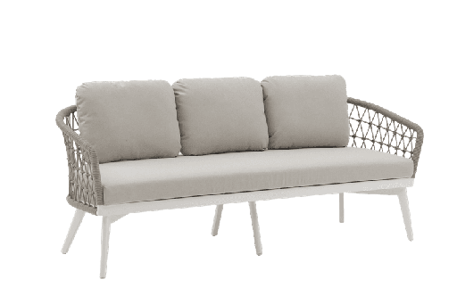 [100202087] 3 seater sofa Nelayan aluminium white rope greige rope