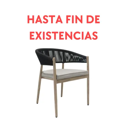 [100102016] Sillon de  comedor Sunset aluminio ef.madera y cuerda antracita