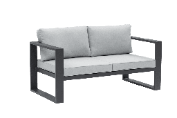 [100202079] Canapé 2 places Niland en aluminium anthracite avec coussins gris moyen.