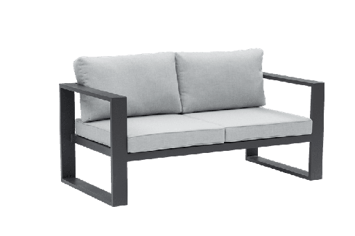 [100202079] Canapé 2 places Niland en aluminium anthracite avec coussins gris moyen.