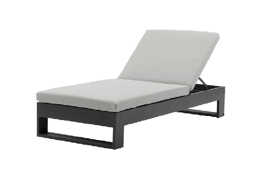 [100501028] Espreguiçadeira Niland em alumínio antracite com almofadas cinza médio.