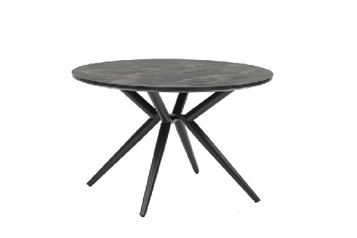 [100301084] Table ronde Orick Ø 120 cm en aluminium anthracite et céramique grise anthracite.