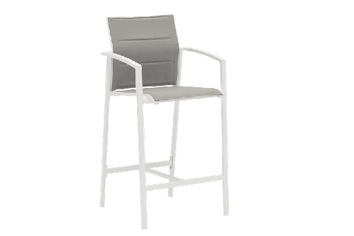 [100103006] Tabouret de bar ORICK en aluminium blanc et textilène gris.