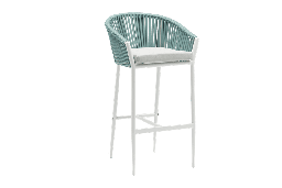 [100103007] Bar stool Ukiah white aluminium with aqua rope and light grey cushion