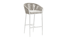 [100103008] Fauteuil de bar Ukiah en aluminium blanc avec corde et coussin grège