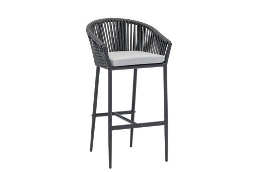 [100103009] Fauteuil de bar Ukiah en aluminium et corde anthracite avec coussin gris moyen.