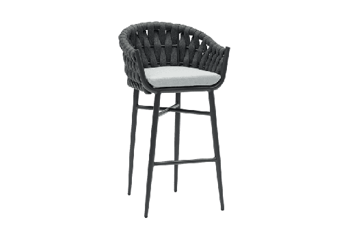 [100103010] Fauteuil de bar Meridian en aluminium et corde anthracite avec coussin gris  moyen