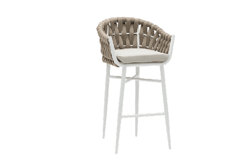 [100103011] Bar stool Meridian white aluminium greige rope and textile greige