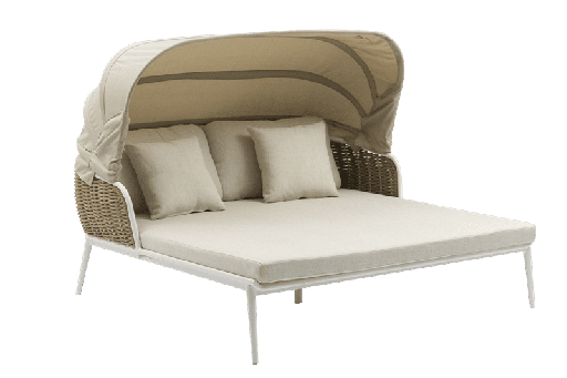 [100502013] Chaise-longue Irvine, alumínio branco, corda taupe, almofada bege, tampo em tecido bege claro.