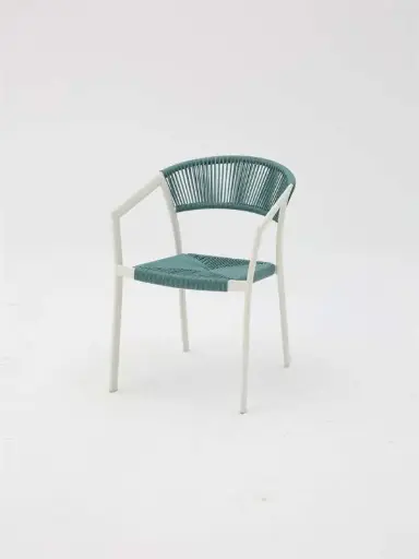 [100102036] Chaise avec accoudoirs Appelton aluminium blanc et tressage aqua